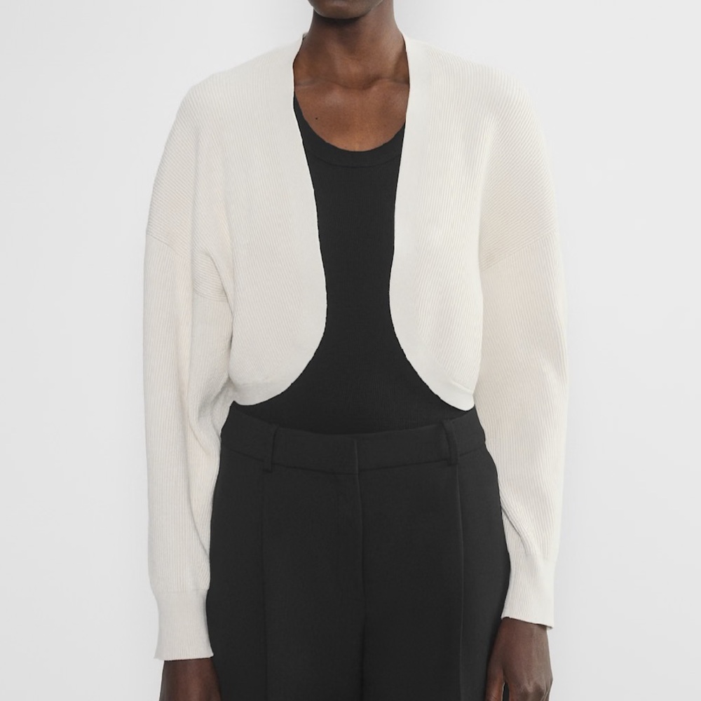 Babaton Cropped Open-Front Ribbed Cardigan in Light Beige - Picture 3 of 13